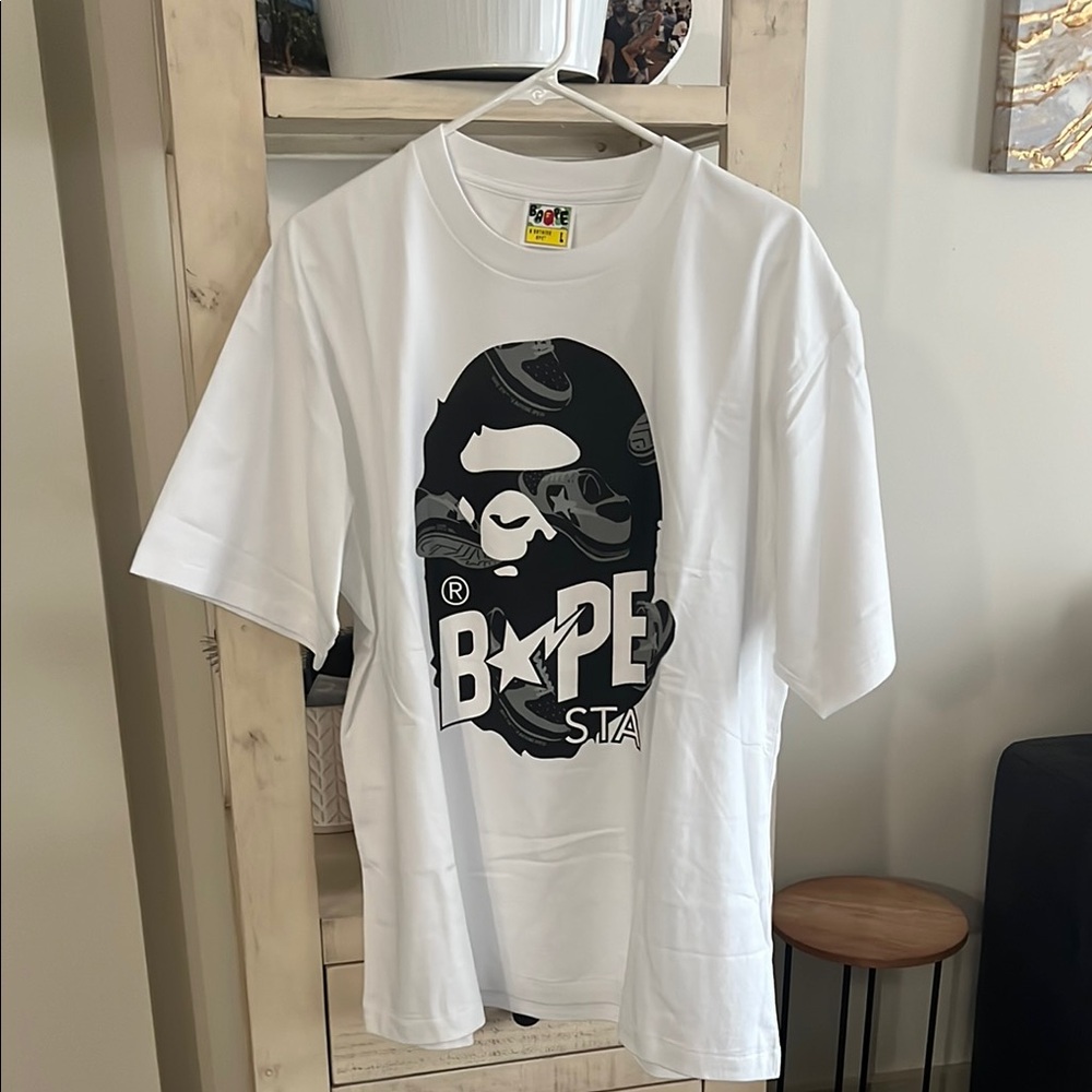 Bape White and Black Graphic Short Sleeve Tee